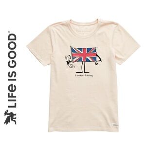 Life Is Good London Calling Union Jack Crusher Tee Cream Graphic Shirt XL NWT